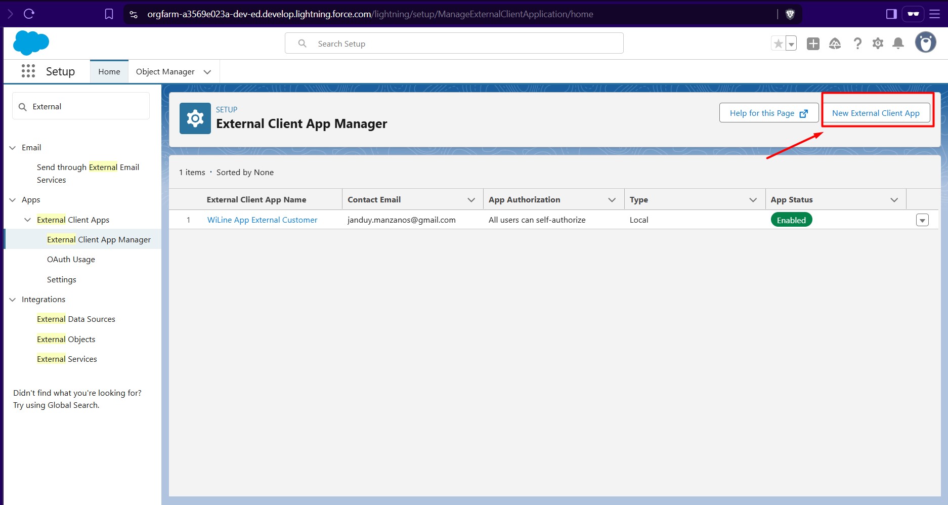Salesforce New External Client App