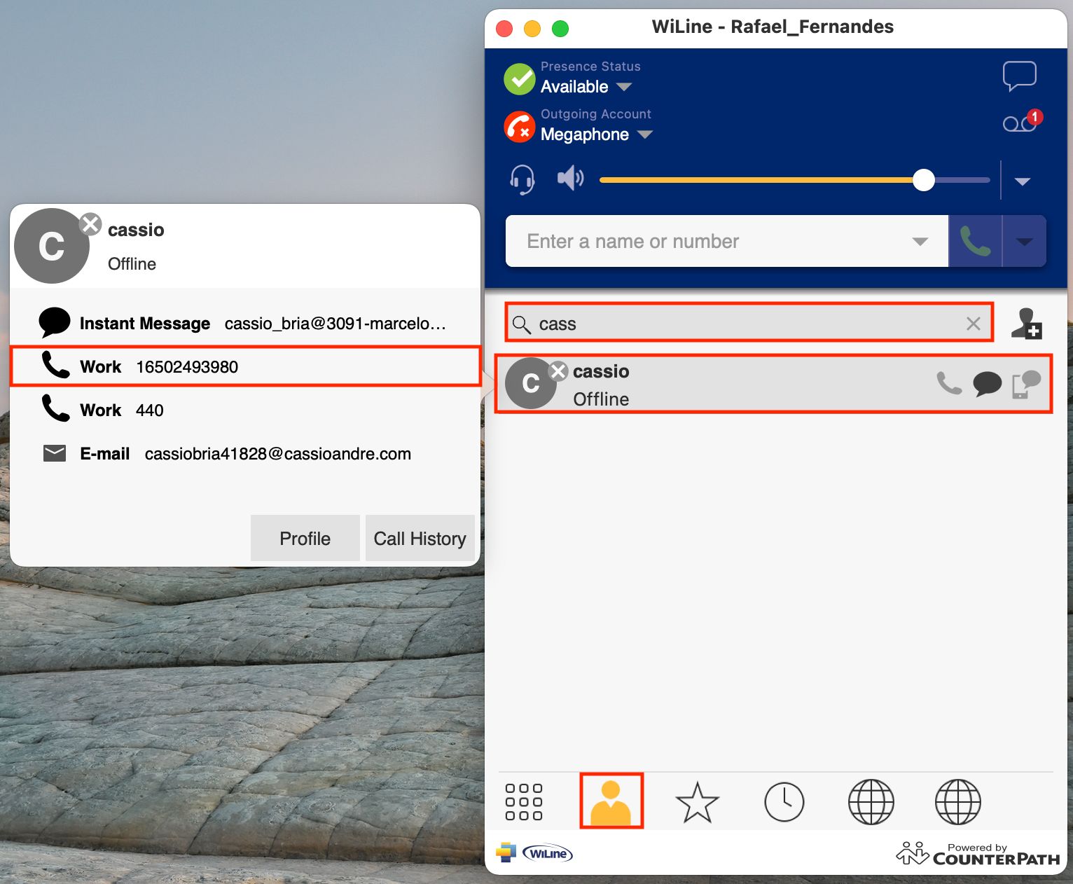 Placing a call from the contacts