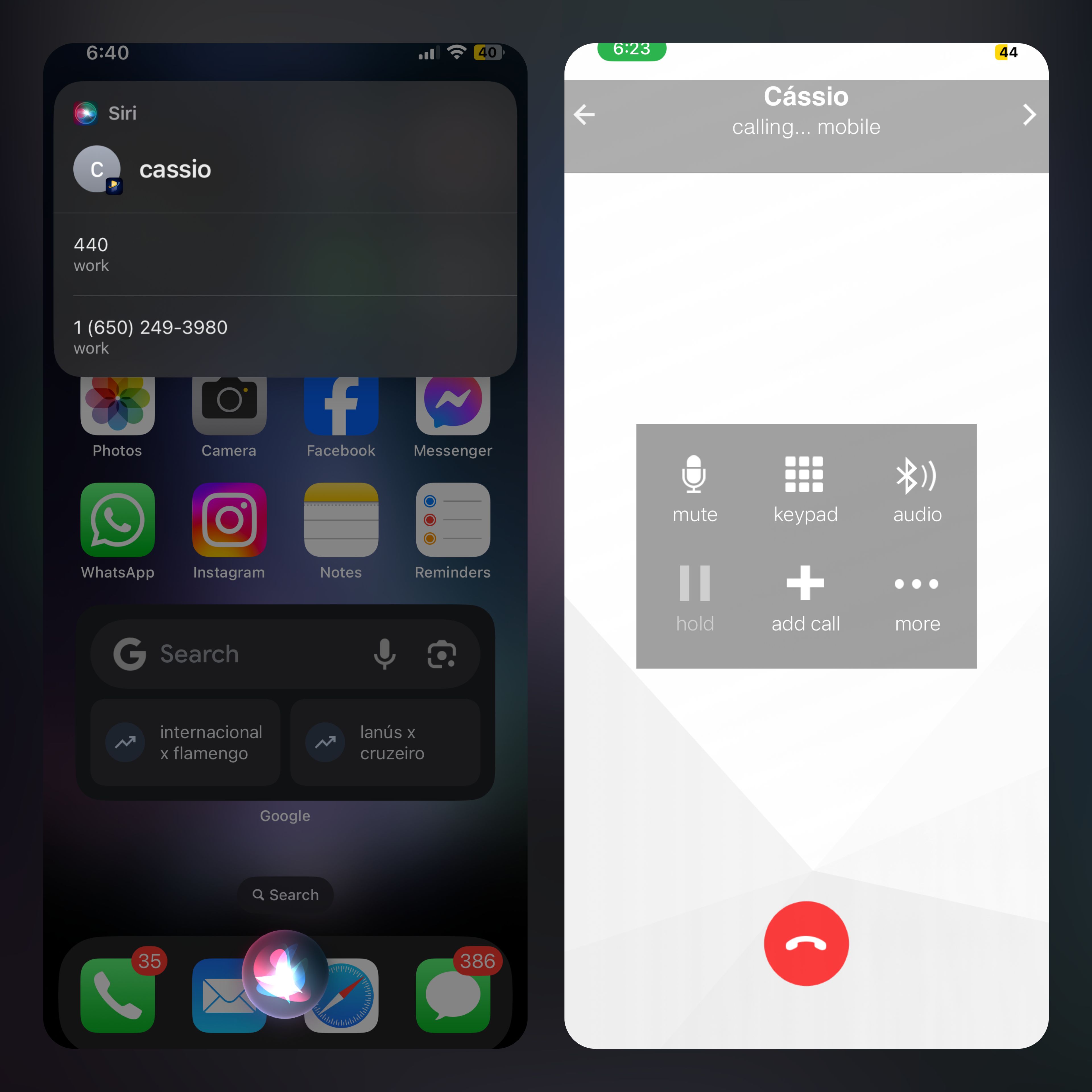 Placing a call using Siri