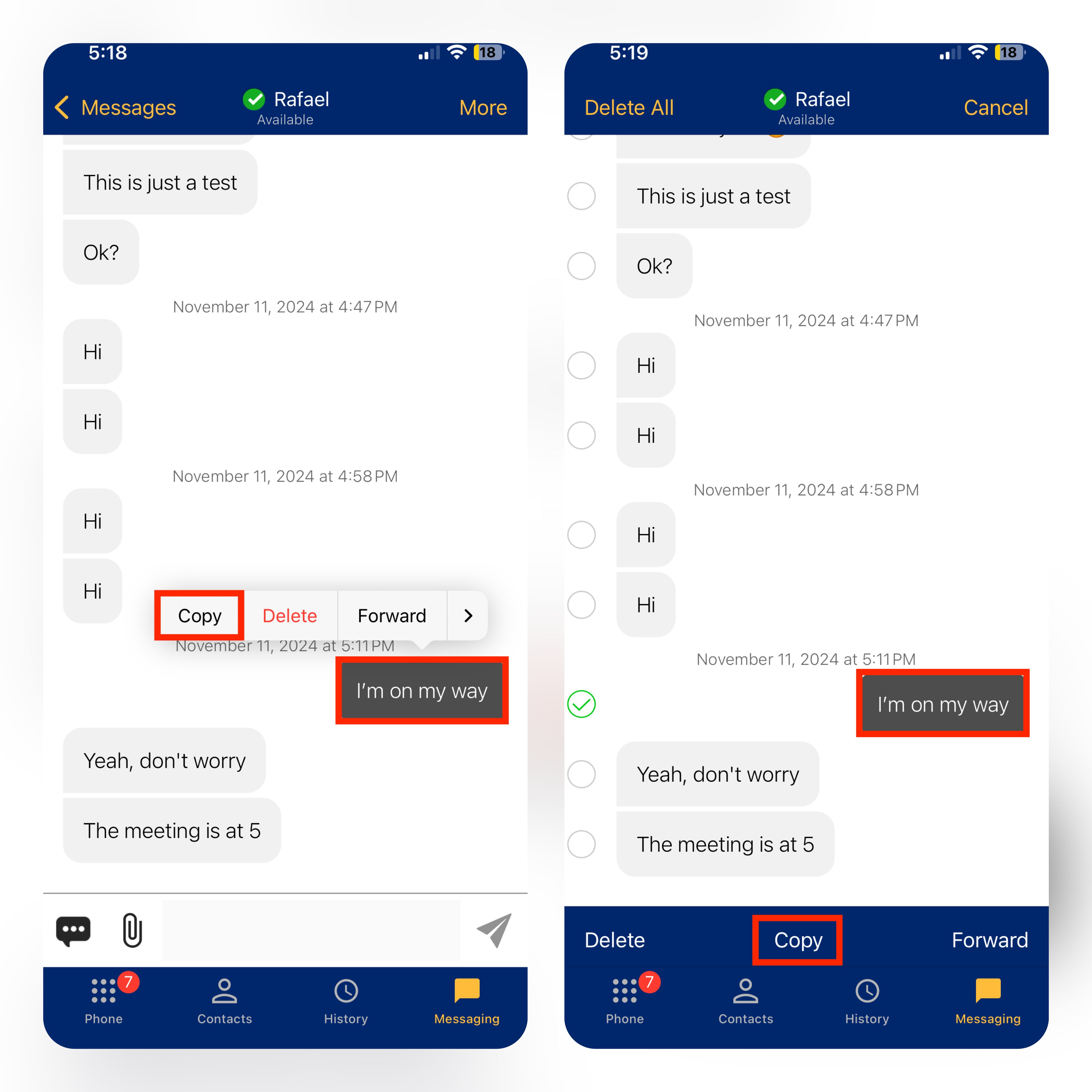 WiLine UCaaS Copy Messages in WiLine UCaaS
