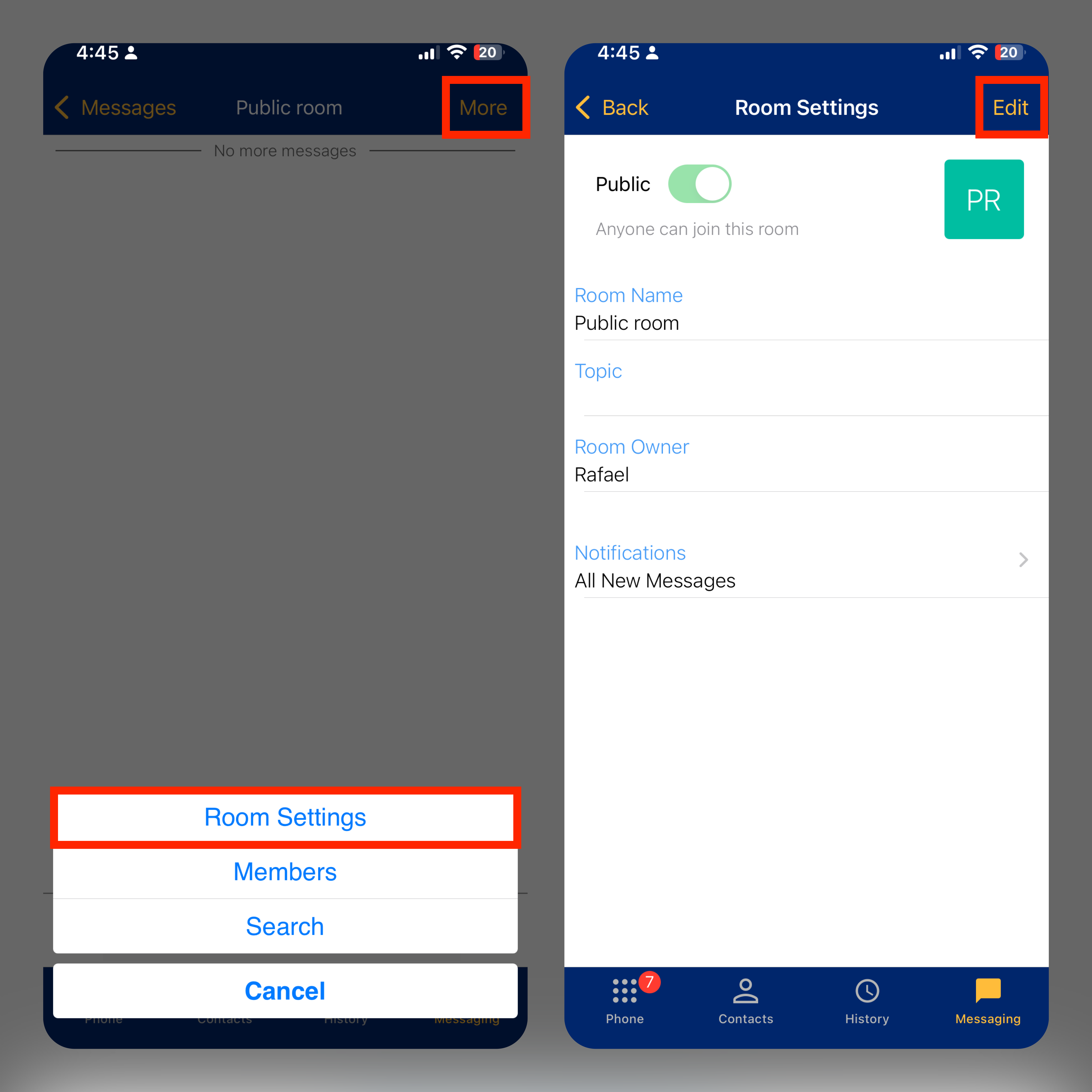 Edit a Chat Room - iPhone