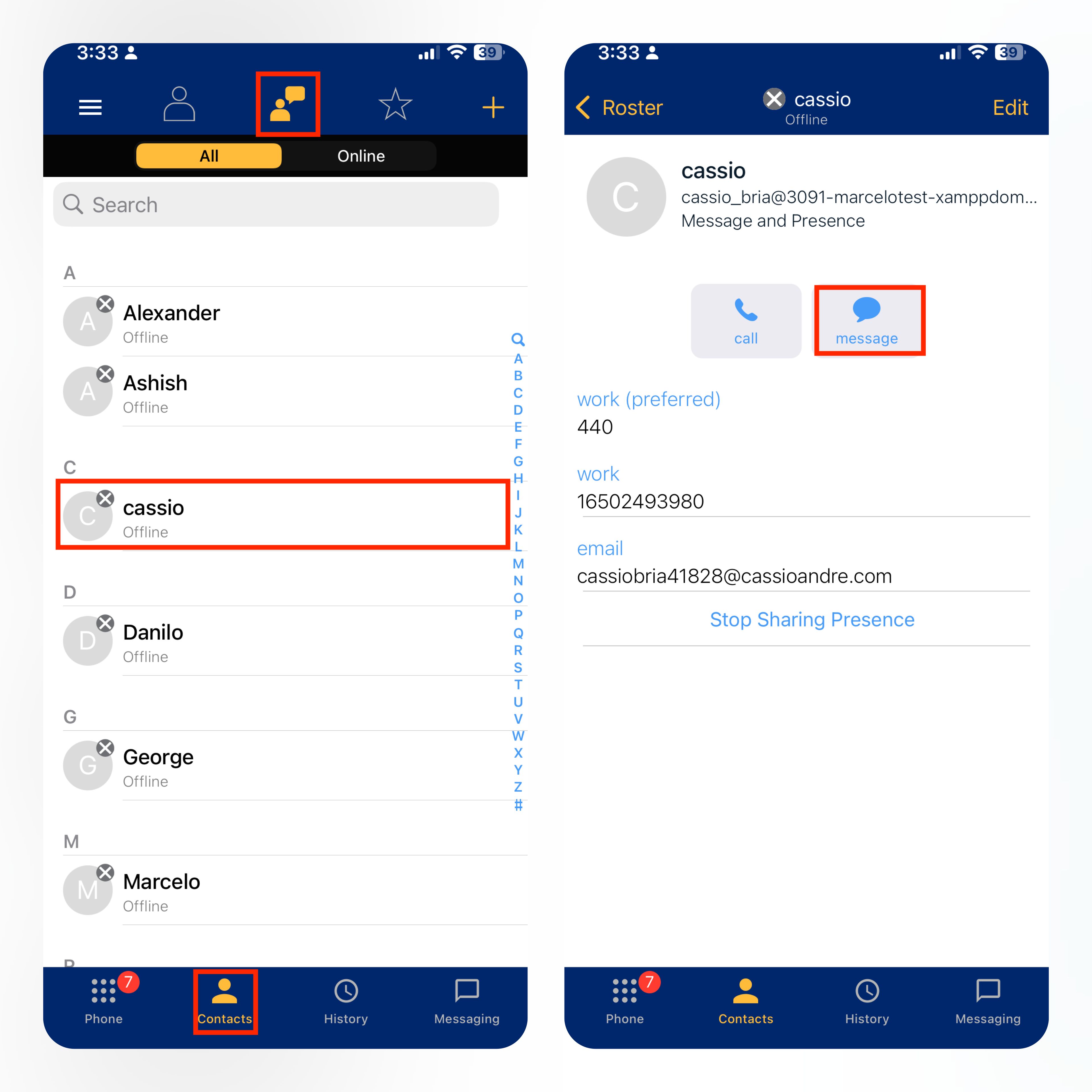 Send an IM from Contacts