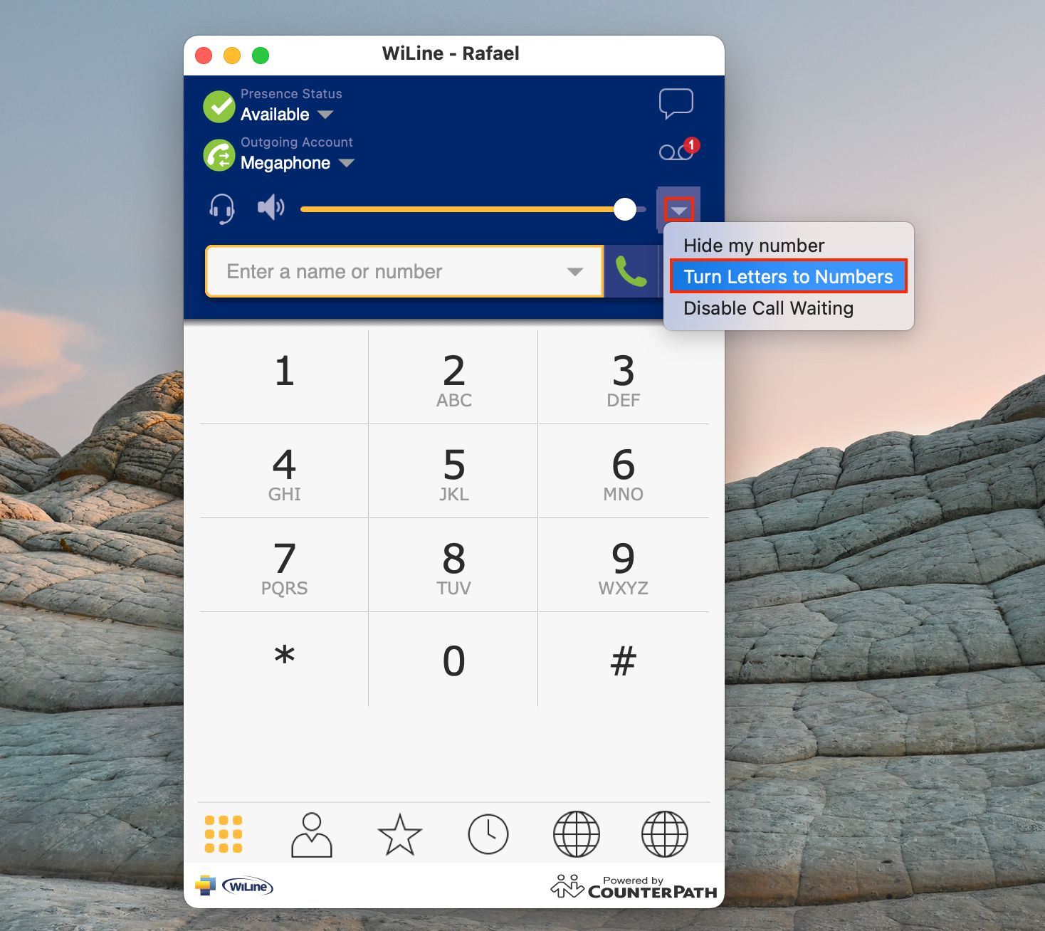 WiLine UCaaS Entering Letters on the Dial Pad