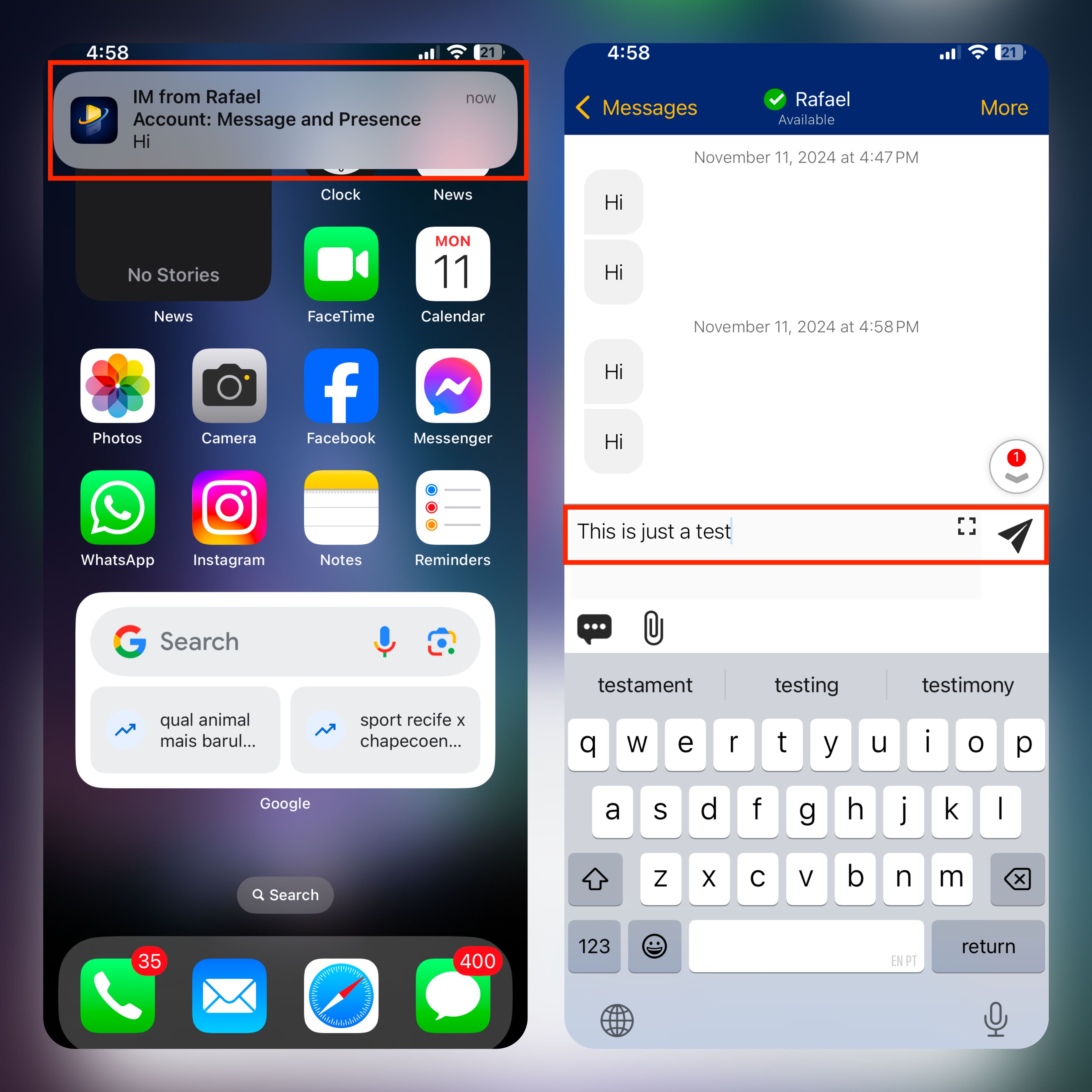 Receiving an IM in the Background