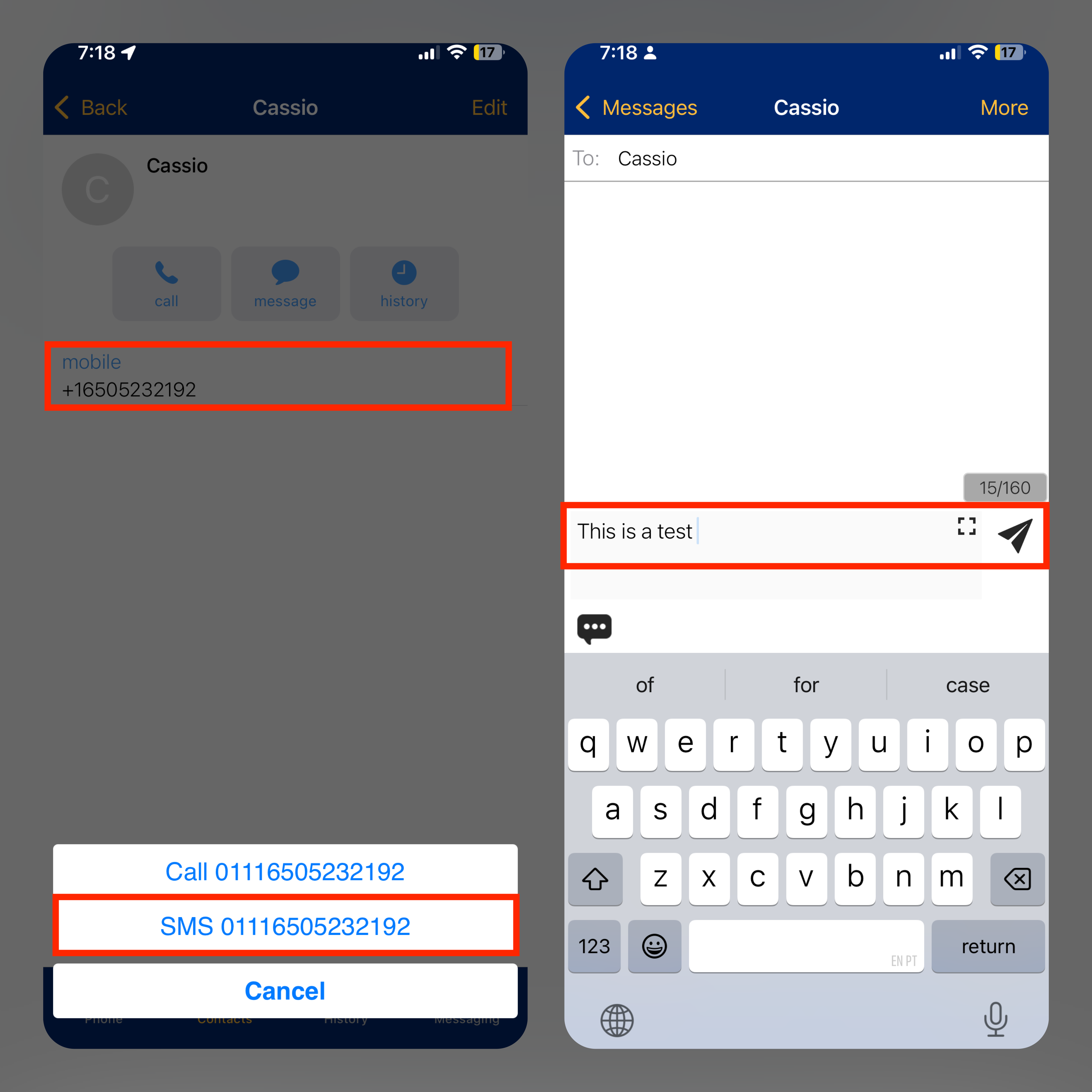 Send SMS using contacts