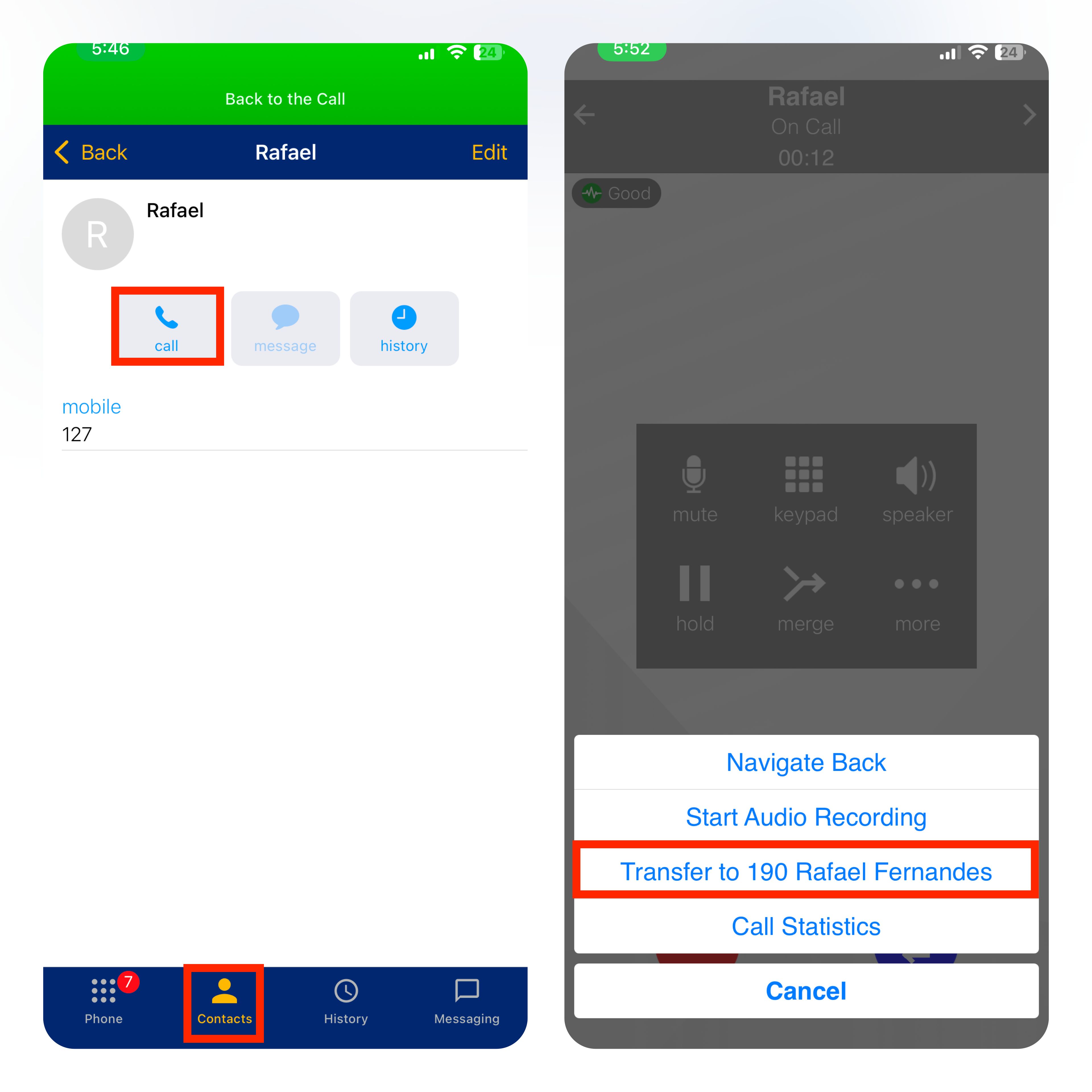 Transfering a Call (Contacts)