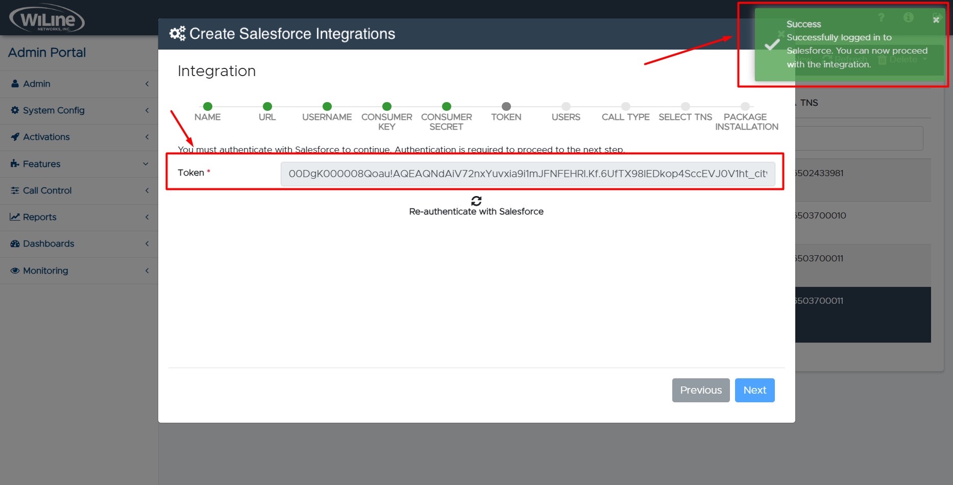 API token confirmation