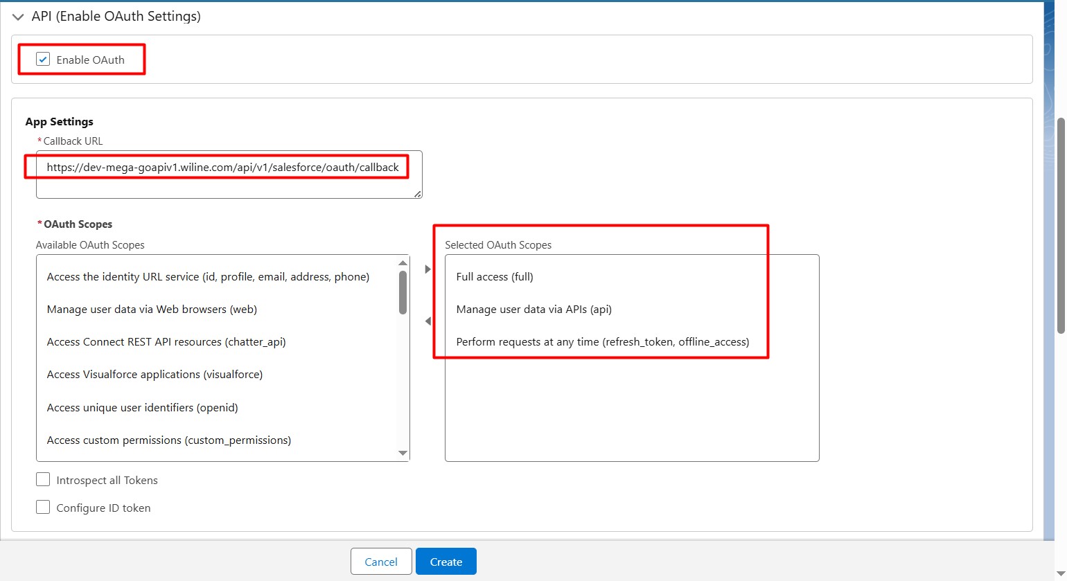 API (Enable OAuth Settings)
