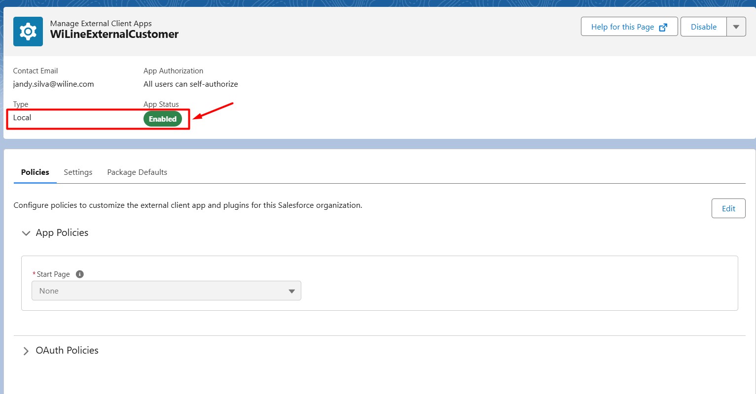 Manage External Client App - Enabled