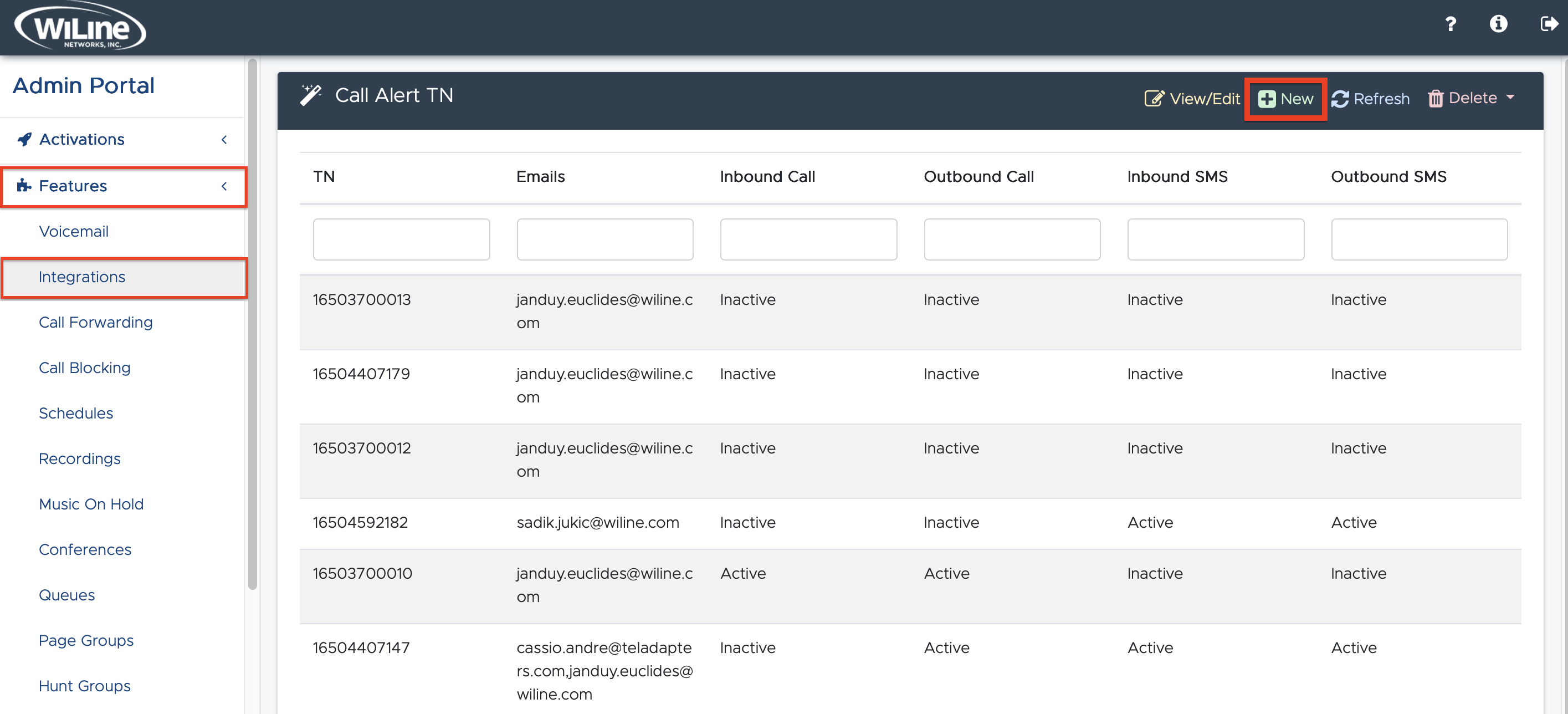 Create New Call Alert Integration