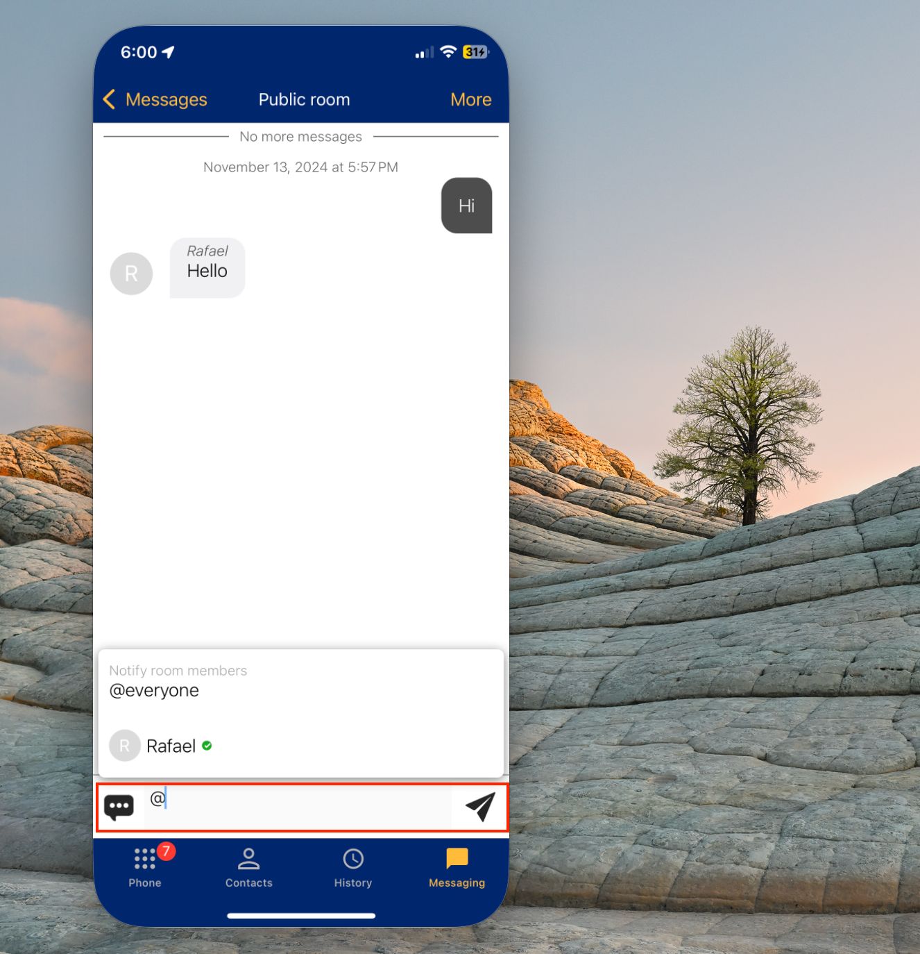 Mencionar a una persona en una sala (iPhone)