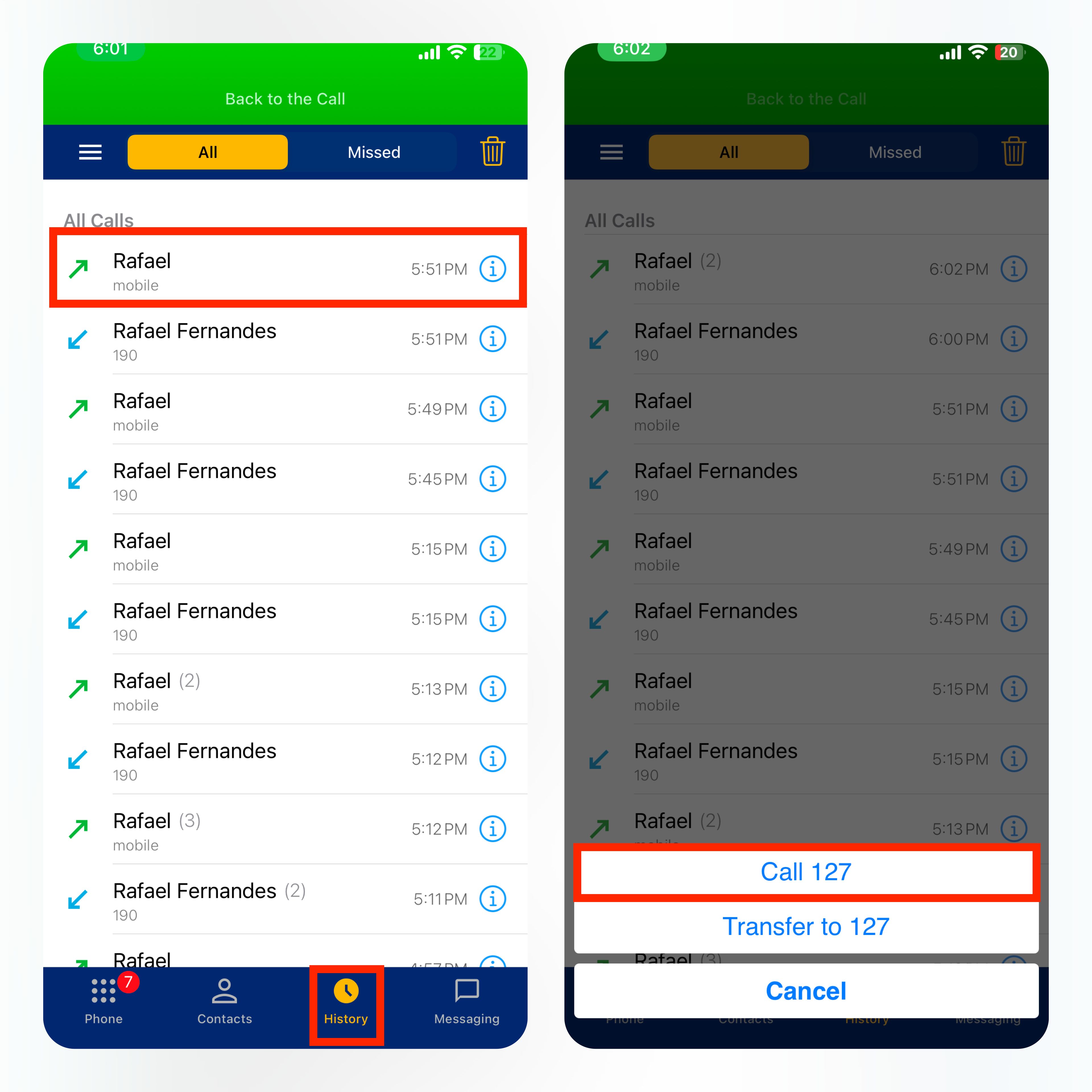 Transferir una Llamada (Historial)